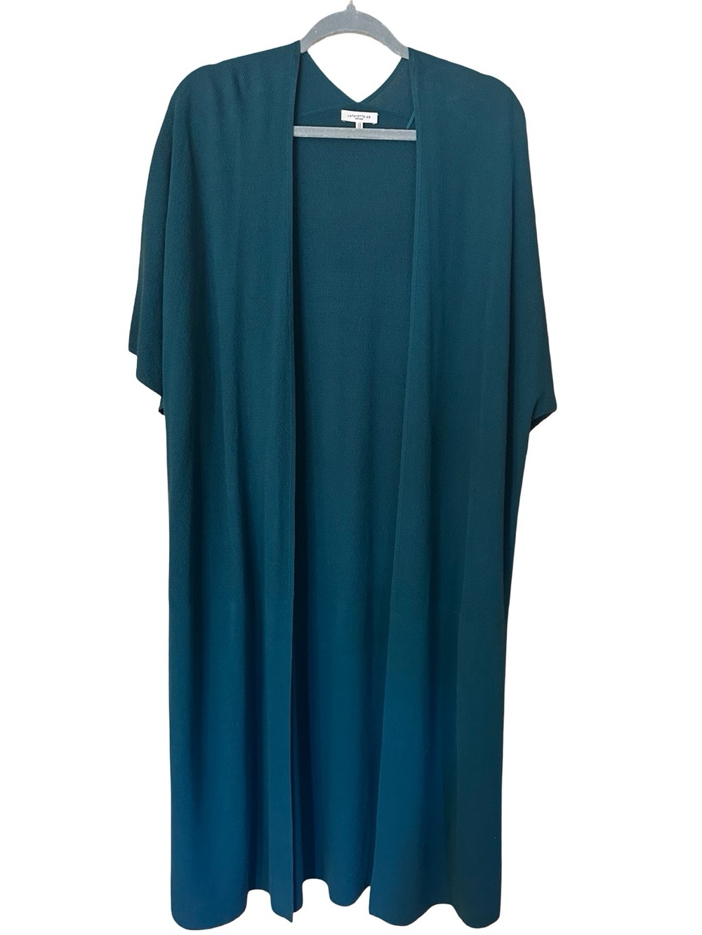 Lafayette 148 New York Open Front Teal Duster Cardigan Textured Cotton Crepe XXL